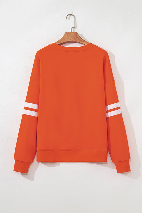 Leopard Print Graphic Varsity Stripe Pullover Sweatshirt