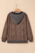Leopard Print Half Zip Waffle Knit Hoodie