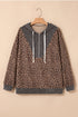 Leopard Print Half Zip Waffle Knit Hoodie