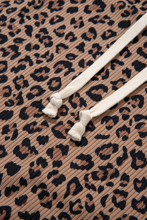Leopard Print Half Zip Waffle Knit Hoodie