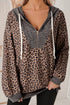 Leopard Print Half Zip Waffle Knit Hoodie