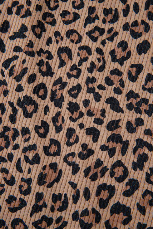 Leopard Print Half Zip Waffle Knit Hoodie