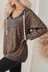 Leopard Print Half Zip Waffle Knit Hoodie