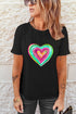 Leopard Print Heart Graphic Short Sleeve Crew Neck Tee