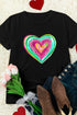 Leopard Print Heart Graphic Short Sleeve Crew Neck Tee