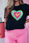 Leopard Print Heart Graphic Short Sleeve Crew Neck Tee