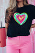 Leopard Print Heart Graphic Short Sleeve Crew Neck Tee