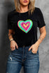 Leopard Print Heart Graphic Short Sleeve Crew Neck Tee