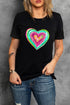 Leopard Print Heart Graphic Short Sleeve Crew Neck Tee