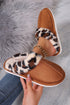 Leopard Print Heart Patch Plush Lined Thick Sole Slippers