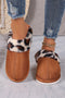 Leopard Print Heart Patch Plush Lined Thick Sole Slippers