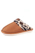 Leopard Print Heart Patch Plush Lined Thick Sole Slippers