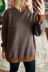 Leopard Print High Neck Ribbed Cuffs And Hem Sweatshirt