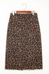 Leopard Print High Slit Frayed Hem Denim Midi Skirt