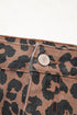 Leopard Print High Slit Frayed Hem Denim Midi Skirt