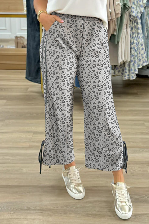 Leopard Print High Waist Side Bow Wide Leg Pants