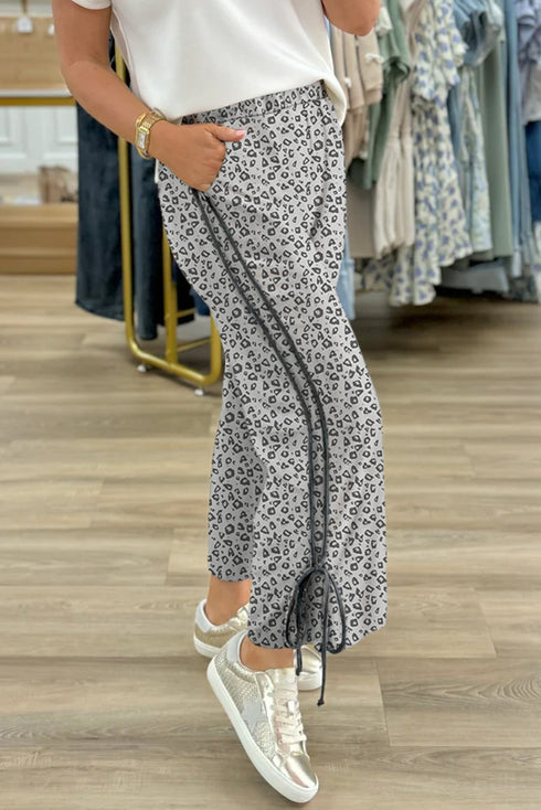 Leopard Print High Waist Side Bow Wide Leg Pants