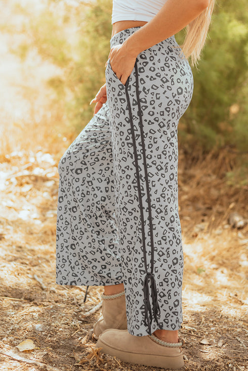 Leopard Print High Waist Side Bow Wide Leg Pants