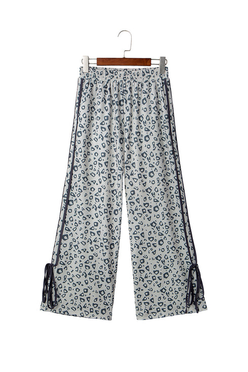 Leopard Print High Waist Side Bow Wide Leg Pants