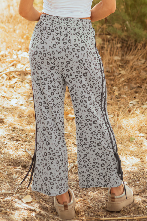 Leopard Print High Waist Side Bow Wide Leg Pants