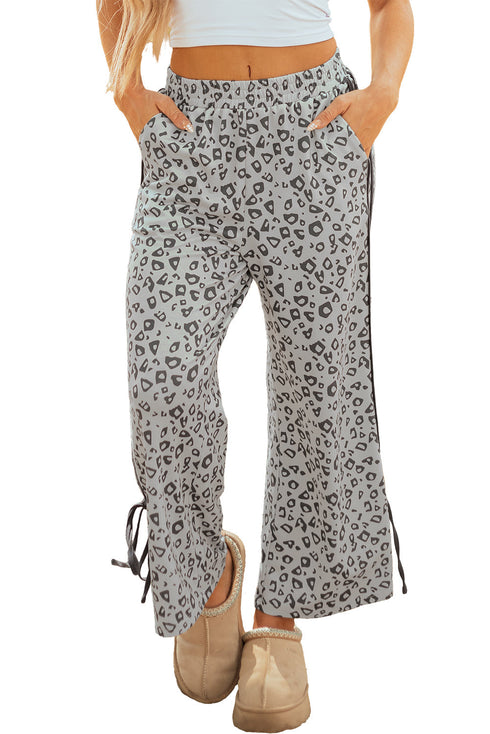 Leopard Print High Waist Side Bow Wide Leg Pants