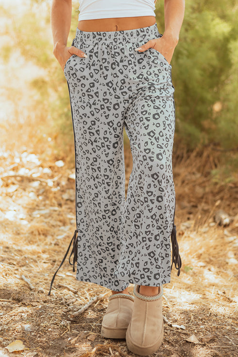 Leopard Print High Waist Side Bow Wide Leg Pants