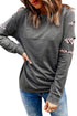 Leopard Print Insert Crew Neck Pullover Sweatshirt