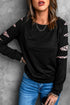 Leopard Print Insert Crew Neck Pullover Sweatshirt