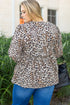 Leopard Print Lace Up Ruffled Three Quarter Sleeve Blouse