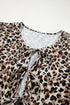 Leopard Print Lace Up Ruffled Three Quarter Sleeve Blouse
