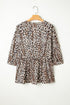Leopard Print Lace Up Ruffled Three Quarter Sleeve Blouse