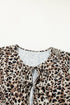 Leopard Print Lace Up Ruffled Three Quarter Sleeve Blouse