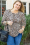 Leopard Print Lace Up Ruffled Three Quarter Sleeve Blouse