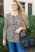 Leopard Print Lace Up Ruffled Three Quarter Sleeve Blouse