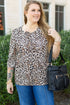 Leopard Print Lace Up Ruffled Three Quarter Sleeve Blouse