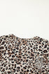 Leopard Print Lace Up Ruffled Three Quarter Sleeve Blouse
