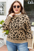 Leopard Print Lacy Trim Cuffed Patchwork Plus Size Sweater