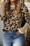 Leopard Print Lacy Trim Cuffed Patchwork Plus Size Sweater