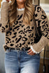 Leopard Print Lacy Trim Cuffed Patchwork Plus Size Sweater