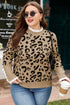 Leopard Print Lacy Trim Cuffed Patchwork Plus Size Sweater