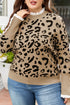 Leopard Print Lacy Trim Cuffed Patchwork Plus Size Sweater