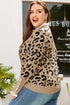 Leopard Print Lacy Trim Cuffed Patchwork Plus Size Sweater
