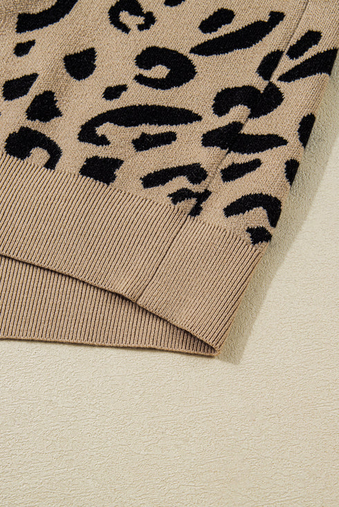 Leopard Print Lacy Trim Cuffed Patchwork Plus Size Sweater