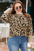 Leopard Print Lacy Trim Cuffed Patchwork Plus Size Sweater