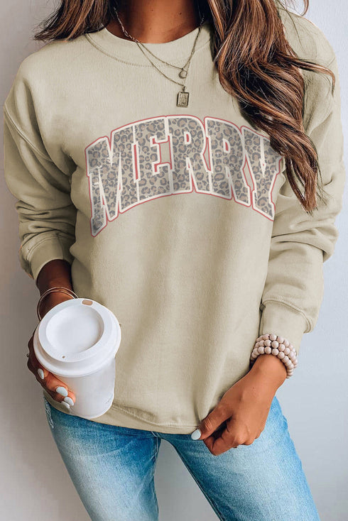 Leopard Print Letter Graphic Long Sleeve Sweatshirt