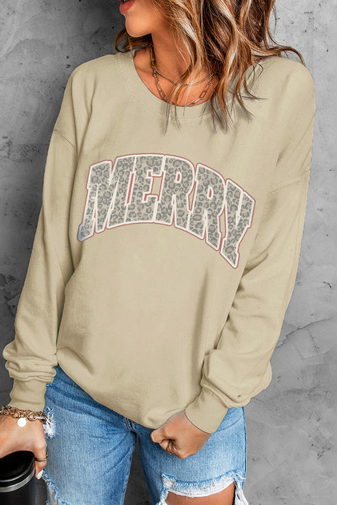 Leopard Print Letter Graphic Long Sleeve Sweatshirt