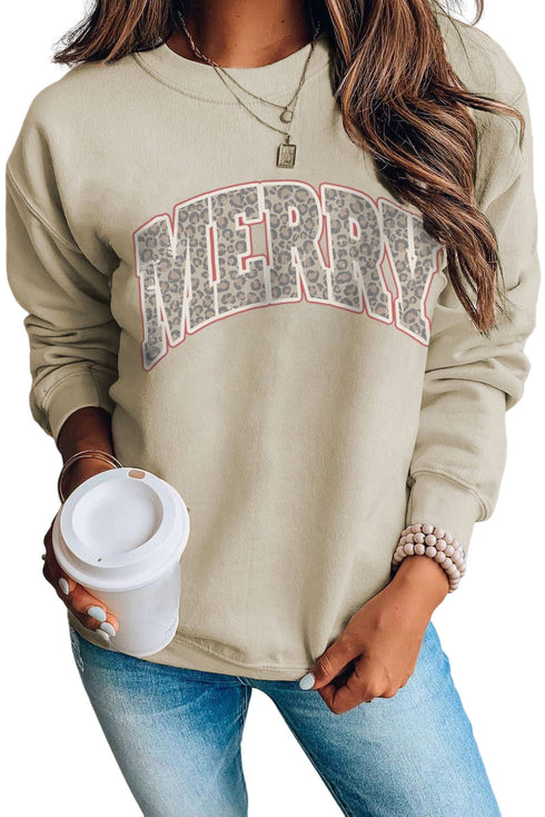 Leopard Print Letter Graphic Long Sleeve Sweatshirt