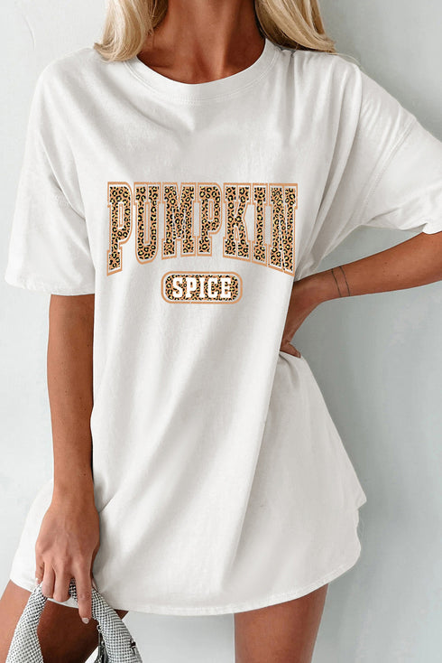 Leopard Print Lettering Relaxed Fit Tunic T Shirt
