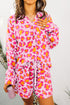 Leopard Print Long Sleeve Button Down Pajama Short Set