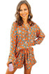 Leopard Print Long Sleeve Button Down Pajama Short Set